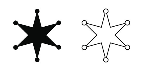 Set six-point zigzag edge star shapes. A set of black symbols with circle edges isolated on a white background.  EPS 10