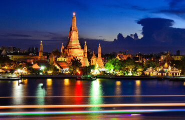 Wat Arun Temple at twilight time in bangkok Thailand.