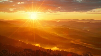 Watching the sunrise from a mountain peak, the golden rays gradually illuminate the valleys below, bringing warmth and light.