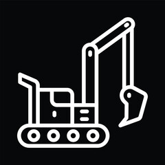 White Outline of a Bulldozer on Black Background