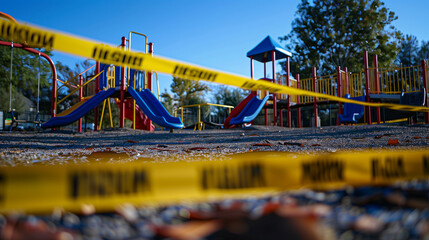 Fototapeta premium Closed playground with caution tape restricting access