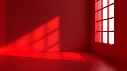 Red background with abstract light from the window for product presentation
