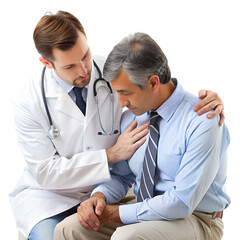 A doctor providing emotional support to a patient, demonstrating compassion, care, and professional medical consultation in a clinical setting.