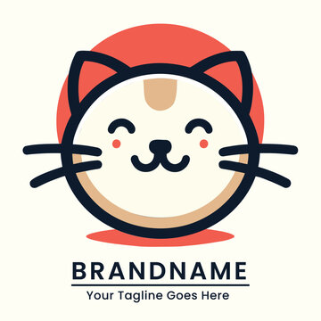 Playful and adorable cat logo with a cheerful expression perfect for children's products or pet related brands