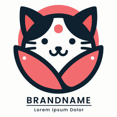 legant and happy cat logo with a flower accessory suitable for boutique brands or feminine products
