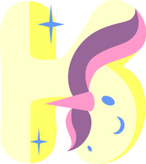 Unicorn Rainbow Letter Alphabet Vector Element