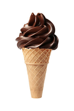 Chocolate ice cream cone isolated on transparent background, png
