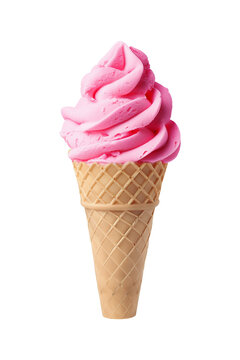 Strawberry ice cream cone isolated on transparent background, png
