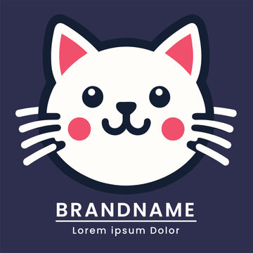 Minimalistic and cute cat logo with a happy expression ideal for modern and sleek brand identities