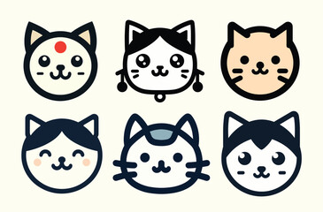 Cute and diverse cat logo set ideal for representing various characters in children's products or pet brands