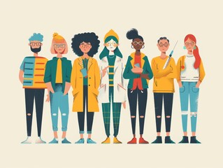 Obraz premium A diverse group of people stand together, showcasing unity and inclusivity.