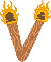 Torch Wood Letter Alphabet Vector Element