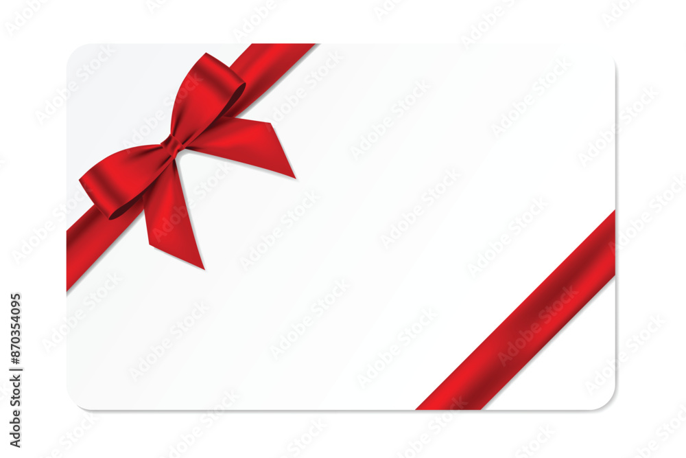 Poster blank gift card with red bow and ribbon realistic shiny satin vector template design for your busine