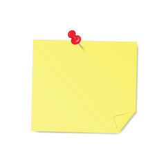 Yellow stick note with red pin and shadow, for short note notification vector EPS10 isolated on transparent background.