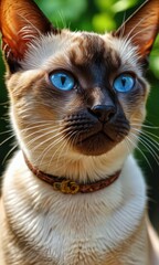 Closeup of a Siamese Cat with Blue Eyes.