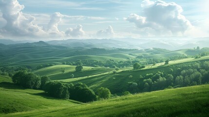 Fototapeta premium green hills panorama landscape with copy space