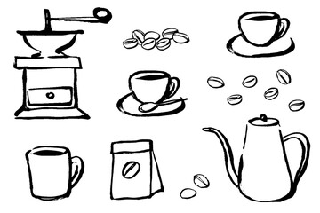 筆タッチのコーヒータイムのイメージイラストセット