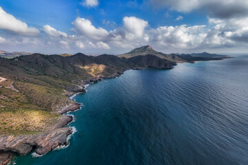 Aerial view of Calblanque beaches in Cartagena, Region of Murcia, Spain