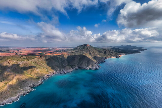 Aerial view of Calblanque beaches in Cartagena, Region of Murcia, Spain
