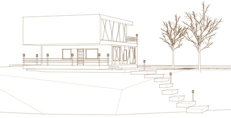 abstract modern house 3d rendering	
