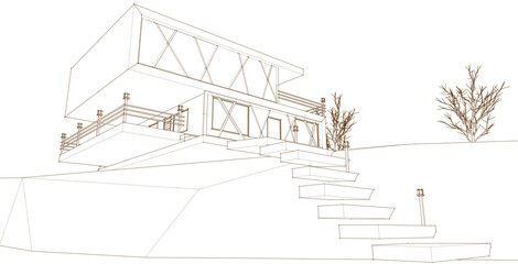 abstract modern house 3d rendering	
