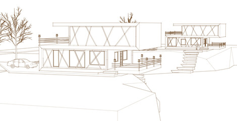 abstract modern house 3d rendering	
