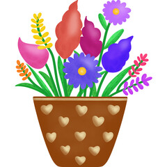 Spring flowers in a heart pots