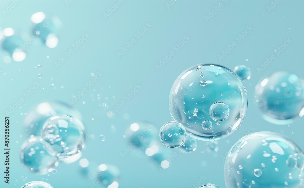 Poster 3d rendering of a transparent cell with a concept of biotechnology and cosmetics.