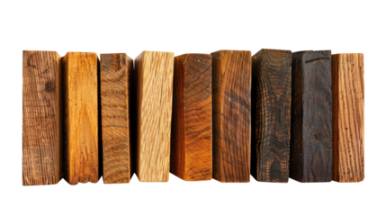 sample of oak wood set for furniture and flooring isolated on transparent white background, clipping path