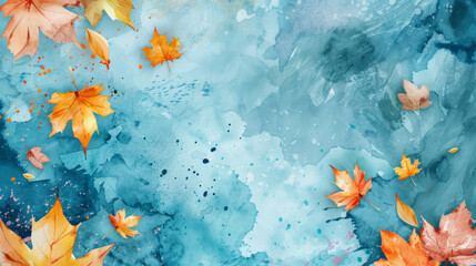 Maple Leaves Watercolor Background.reds, oranges, and yellows blend seamless artwork.elegant and...