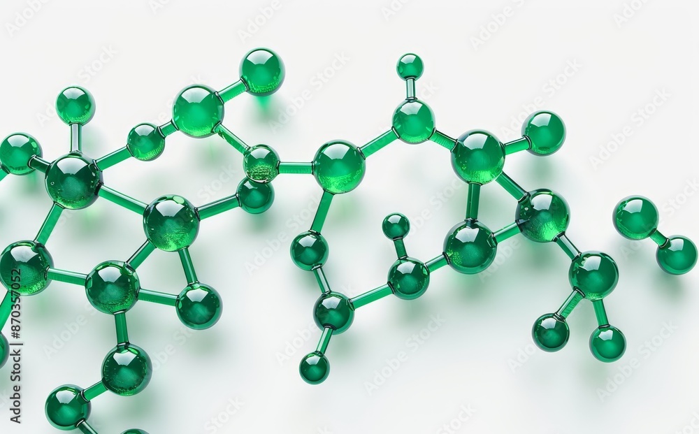 Aufkleber the rendering of transparent green molecules with different angles is in three dimensions.