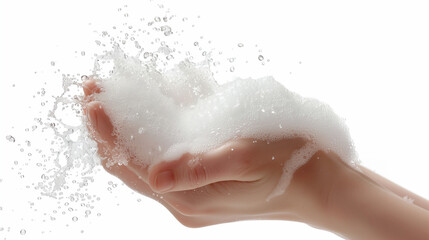 Fototapeta premium soap foam on hand isolated on white background