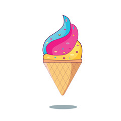 Cone ice cream yummy vibes illustration vector graphic, food cartoon for promotional campaign 