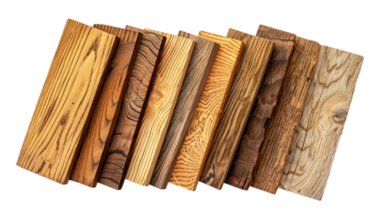 sample of oak wood set for furniture and flooring isolated on transparent white background, clipping path