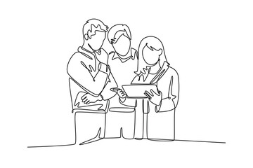 Work place concept. Single line draw design vector graphic illustration.