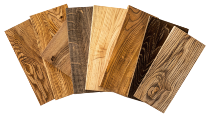 sample of oak wood set for furniture and flooring isolated on transparent white background, clipping path
