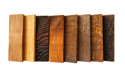 sample of oak wood set for furniture and flooring isolated on transparent white background, clipping path