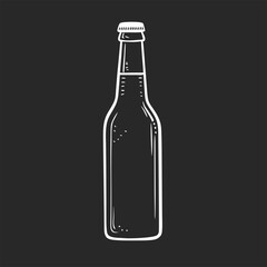 White beer bottle on black background with glassware and alcohol