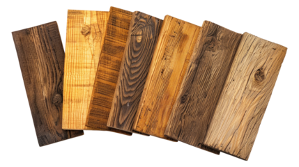 sample of oak wood set for furniture and flooring isolated on transparent white background, clipping path