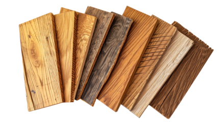 sample of oak wood set for furniture and flooring isolated on transparent white background, clipping path