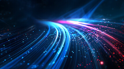 Illuminated blue fibers optic network, technology tunnel glowing