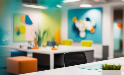 Blurred empty open space office. Abstract light bokeh at office interior background.