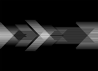 Black and white striped vector pattern with arrows. Abstract vector background from abstract shapes.