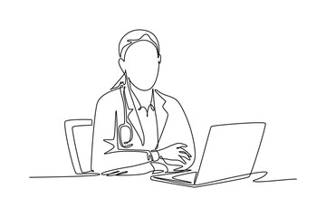 Work place concept. Single line draw design vector graphic illustration.