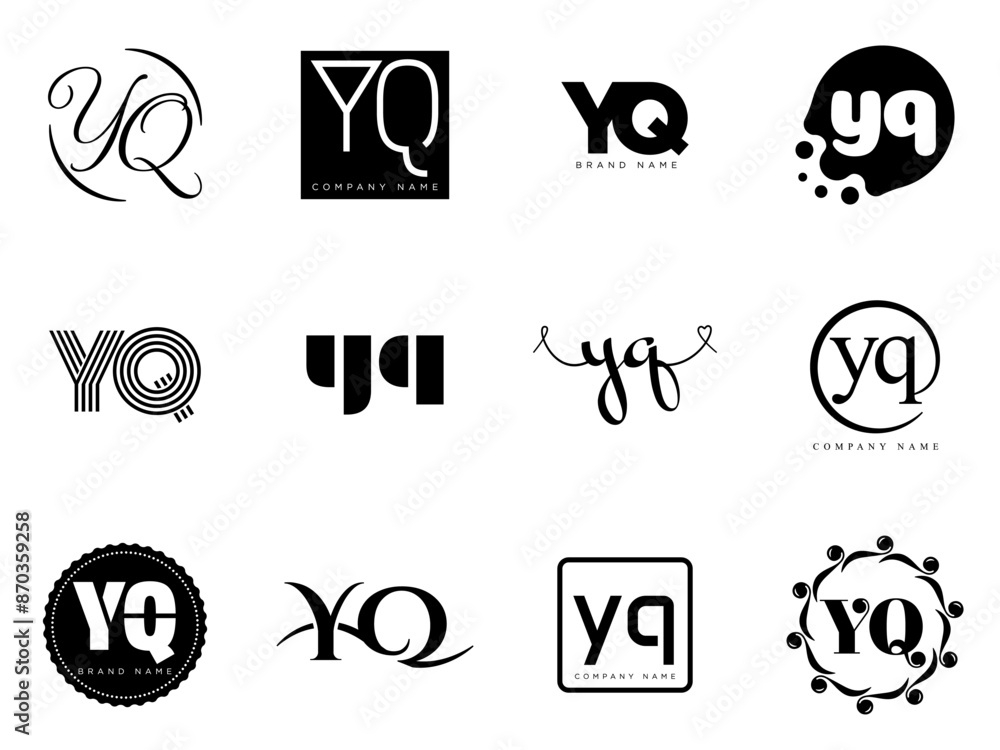 Fototapete yq logo company template. letter y and q logotype. set different classic serif lettering and modern 