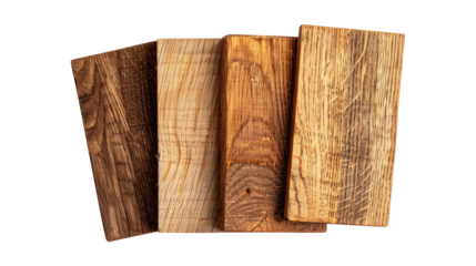 sample of oak wood set for furniture and flooring isolated on transparent white background, clipping path