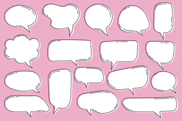Obraz premium Cute white hand drawn speech bubbles collection on pink background