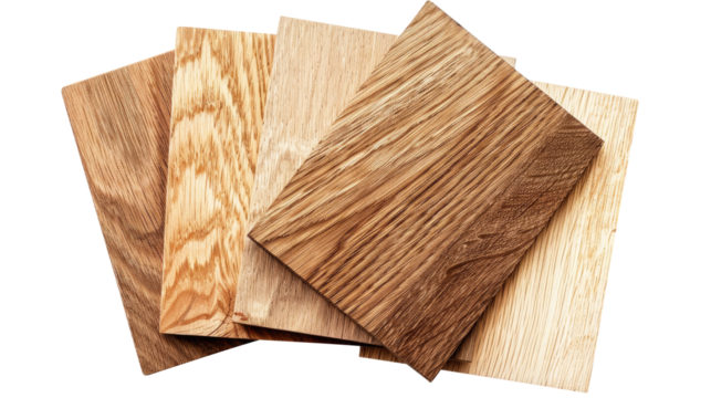 sample of oak wood set for furniture and flooring isolated on transparent white background, clipping path