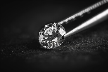 diamond in tweezers on a black background