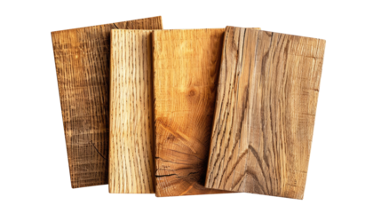 sample of oak wood set for furniture and flooring isolated on transparent white background, clipping path